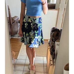 LC Lauren Conrad Navy Floral Skater Skirt
